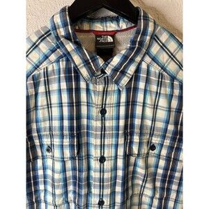 The North Face Mens XL Short Sleeves Blue,White, Plaid Outdoor Button Down Shirt